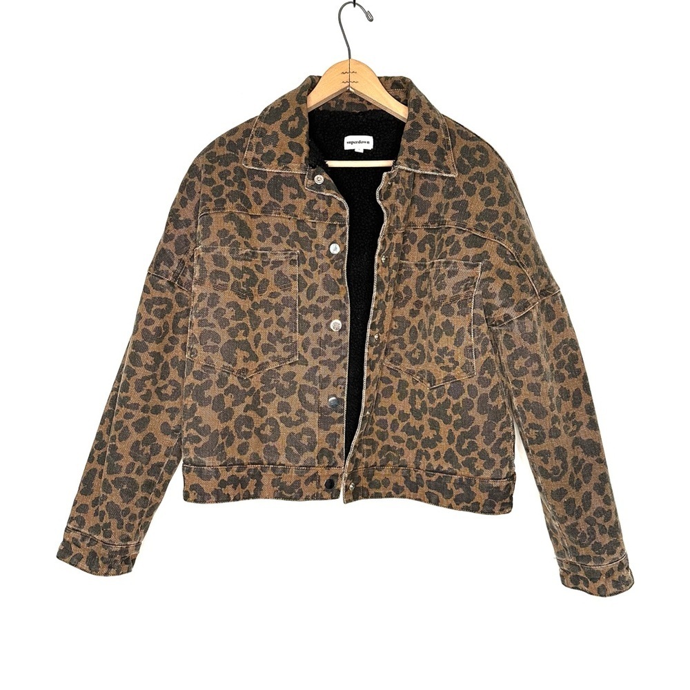 Superdown | Leopard Print Sherpa Jean Jacket Size… - image 2